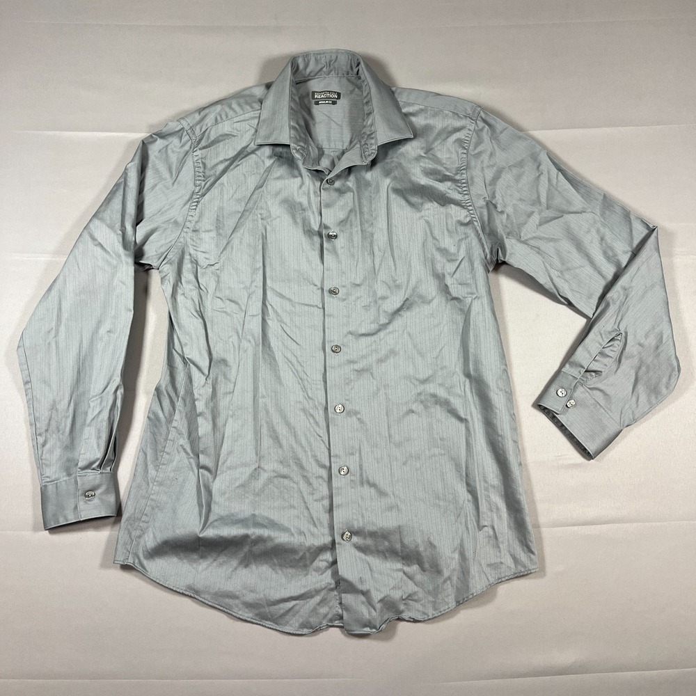 Kenneth Cole Shirt Mens Heathered Gray Regular Fit Back Yoke Button Up Collared